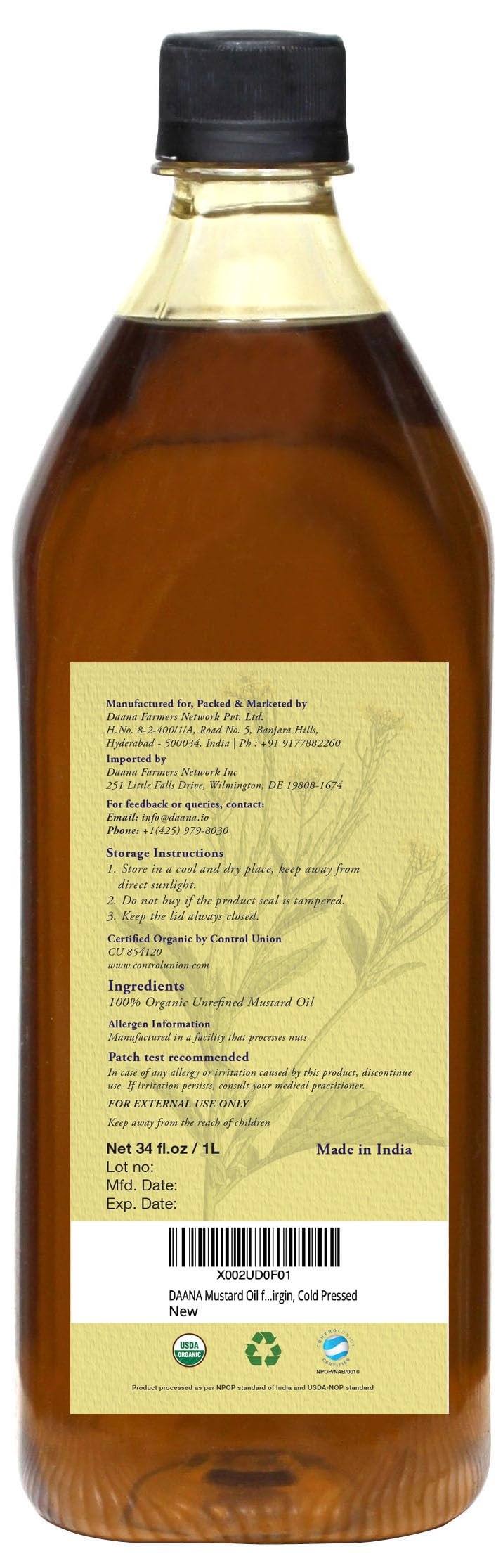 Contil Organic Mustard Oil 1L