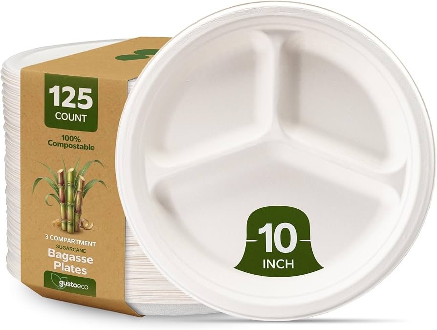 ECO 3 Compartment Plates 10in 40pcs