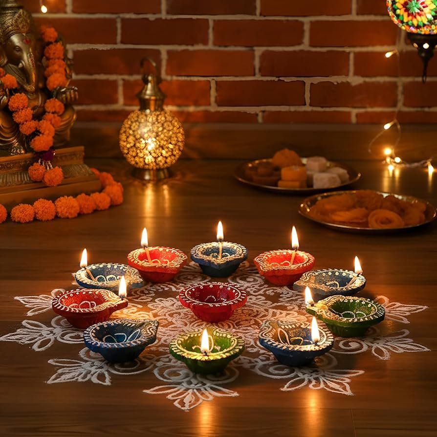 TIED RIBBONS Plain Diya 12 in 1 Set